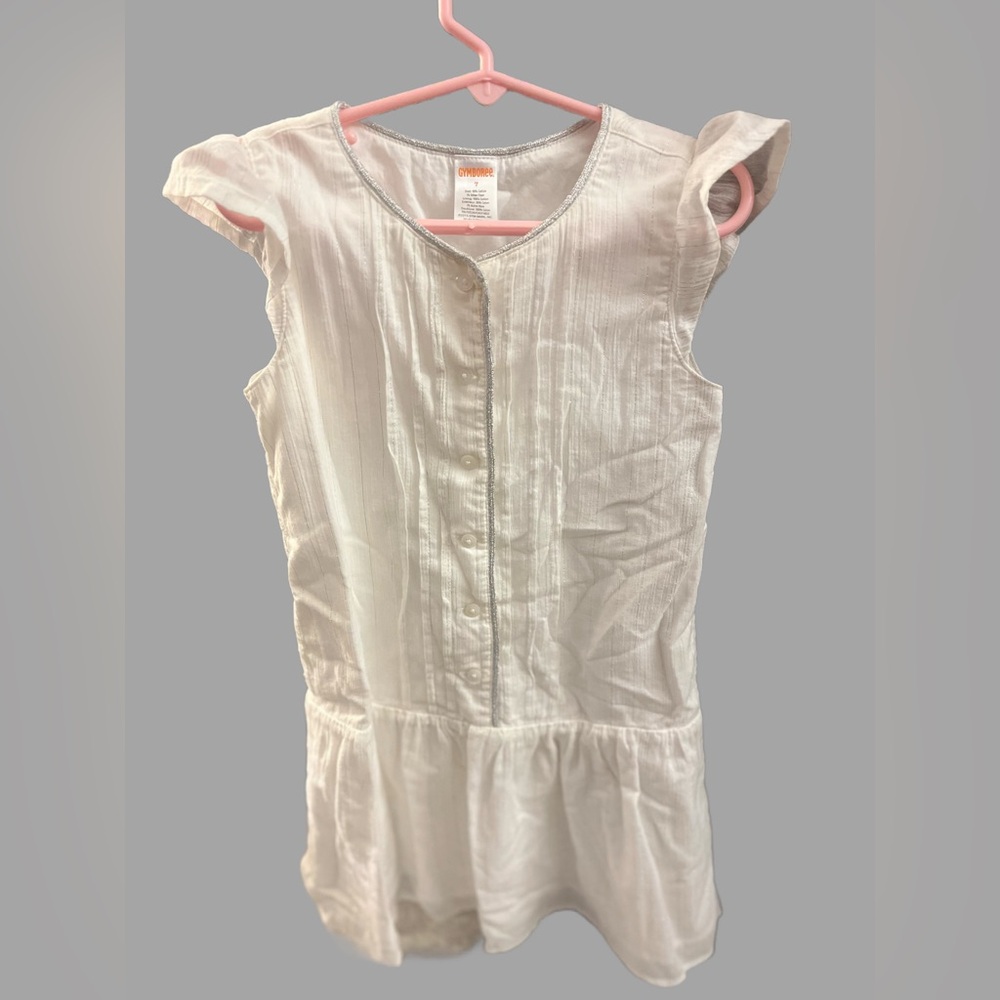 Girls White Silver Lined Dress